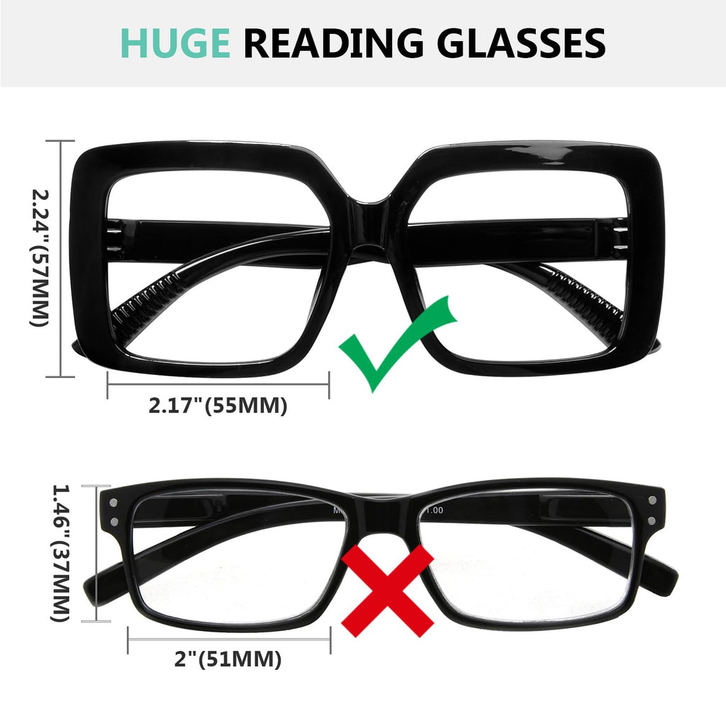 Eyekepper Huge Metalless Reading Glasses with Screwless Spring Hinges 6 Pack Oversized Readers for Women +1.50