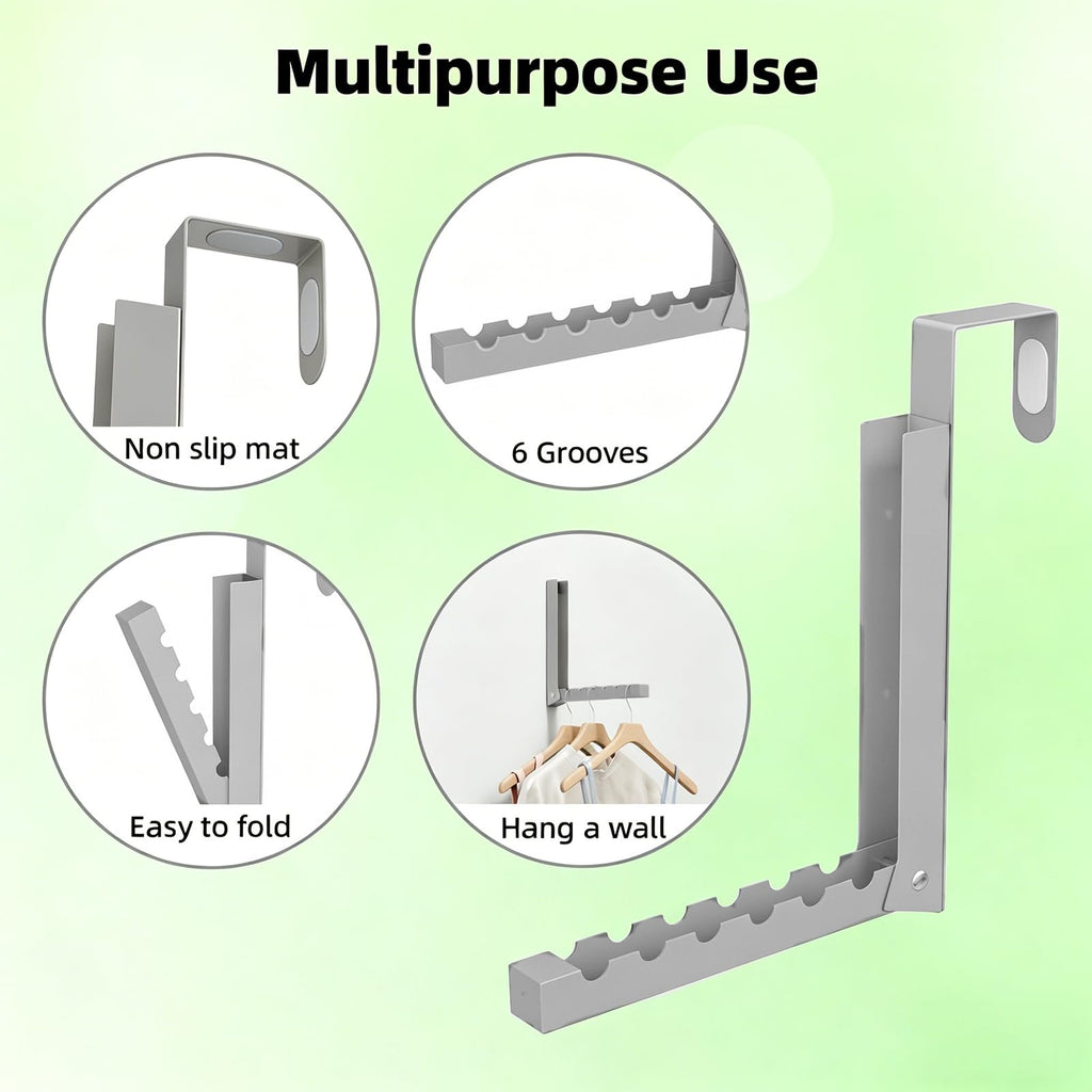 BAKON Over The Door Hanger Folding Clothes Drying Rack, Folding Hanging Coat Rack for Indoor Laundry Room Compact Small Space Foldable Portable Clothing Hanger Hook Collapsible-4 Pack (Gray)