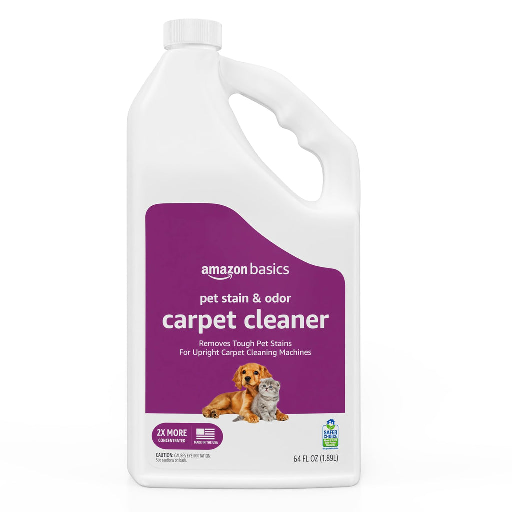 Amazon Basics Pet Stain & Odor Remover, Deep Cleaning Carpet Shampoo, Concentrated Formula, Eliminates Odors, Pet-Safe, Fresh Scent, 64 fl oz