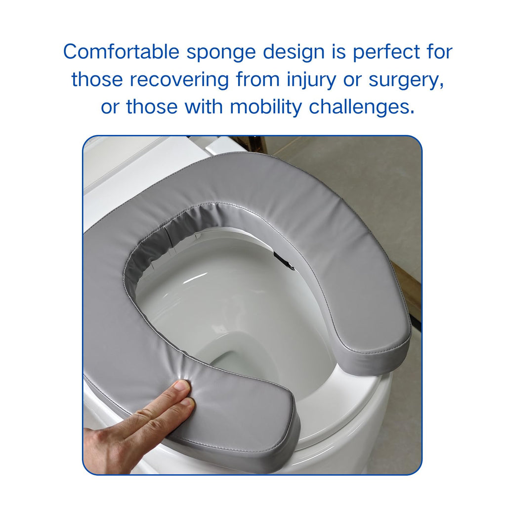 Soft Padded Toilet Seat Cushion with 2-Inch High-Density Foam & Waterproof PU Fabric, U-Shape Padded Toilet Cushion - Secure Hook & Loop Tape, Fits Standard/Elongated Toilets (Grey)