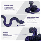 30 Inch 3D Printed Snake - Movable Articulated Snake, Perfect 3D Printed Animals for Educational Toys! Must-Have Toys for Kids and Collectors, Home Office Executive Desk Decor (Black Purple)
