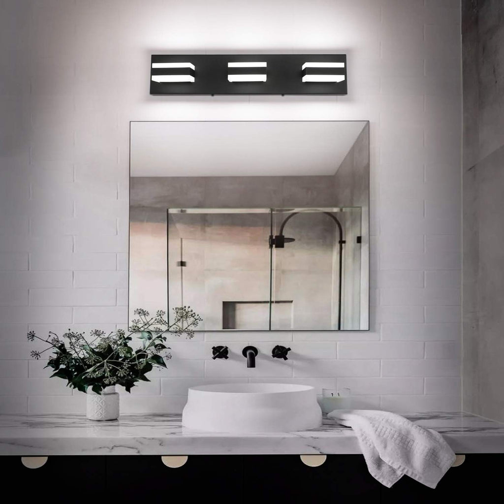 SOLFART LED Black Bathroom Vanity Light Fixtures Over Mirror 3 Lights Bath Lighting Restroom Light Modern Vanity Lights for Bathroom Bath Lights