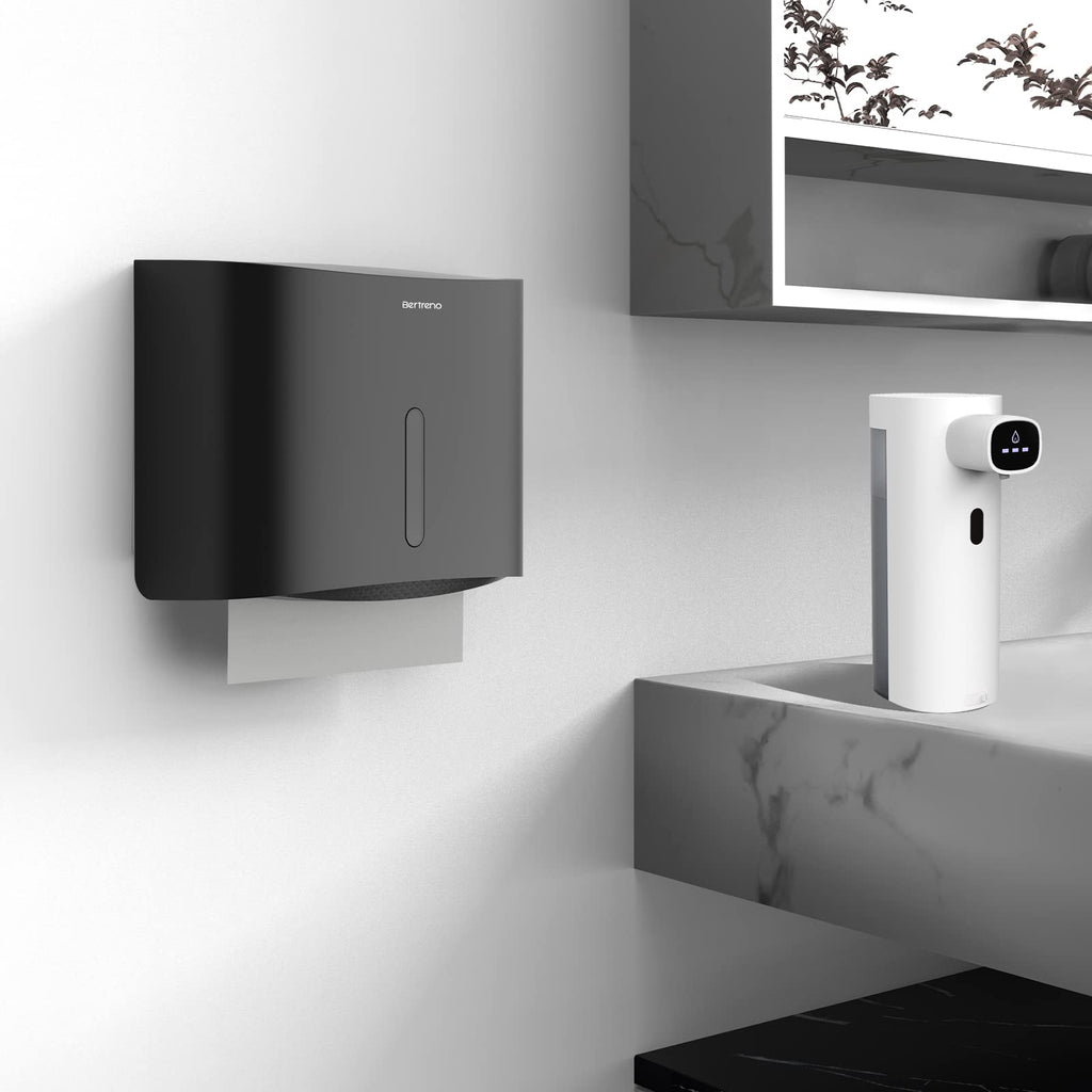 Bertreno Commercial Paper Towel Dispenser Wall Mount Paper Towel Holder Large Capacity C Fold Hand Towel Dispenser Bathroom Tissue Dispenser (Black)