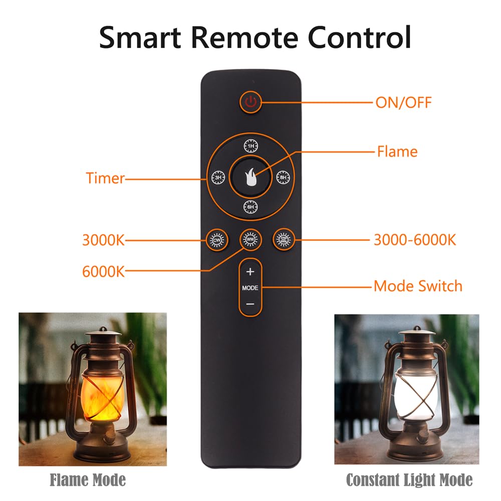 Lantern LED Battery Powered Camping Lamp Outdoor Hanging Rechargeable Lantern Flickering Flame Retro Lanterns Remote Control 4 Modes Light Non-Solar 2 Pack