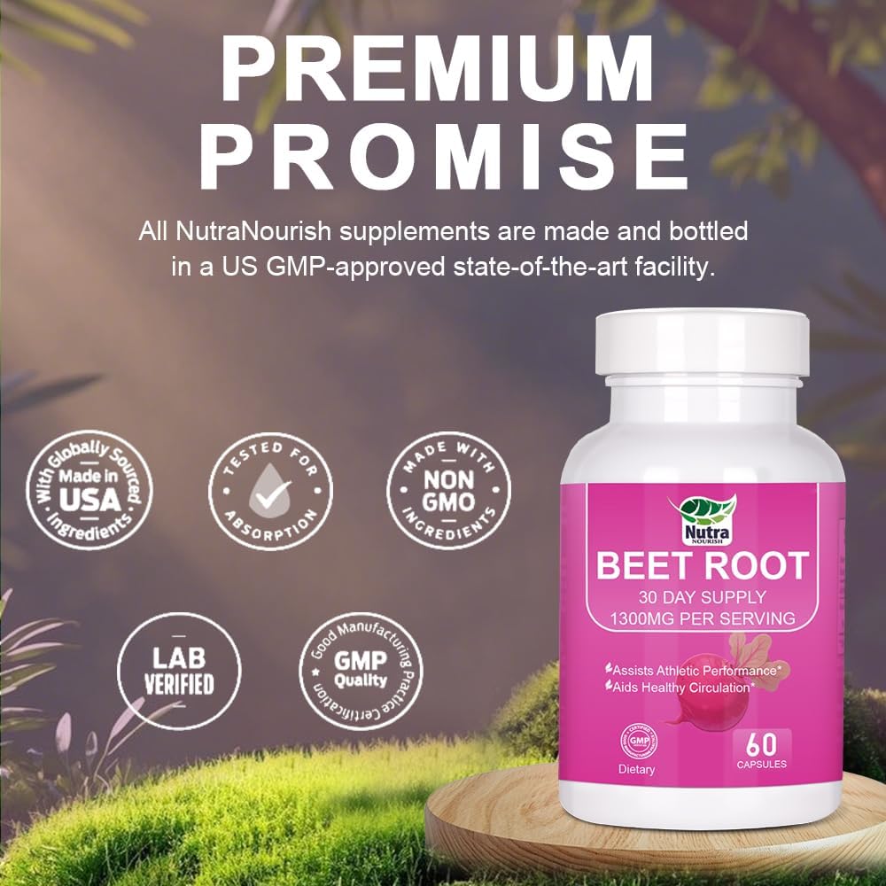 Beet Root Capsules - 1300mg Beetroot Powder Capsules for Daily Wellness Natural Energy - 120Count Pack of 2 Vegan Beetroot Supplement, Athletic Performance, Digestive (2 Pack)