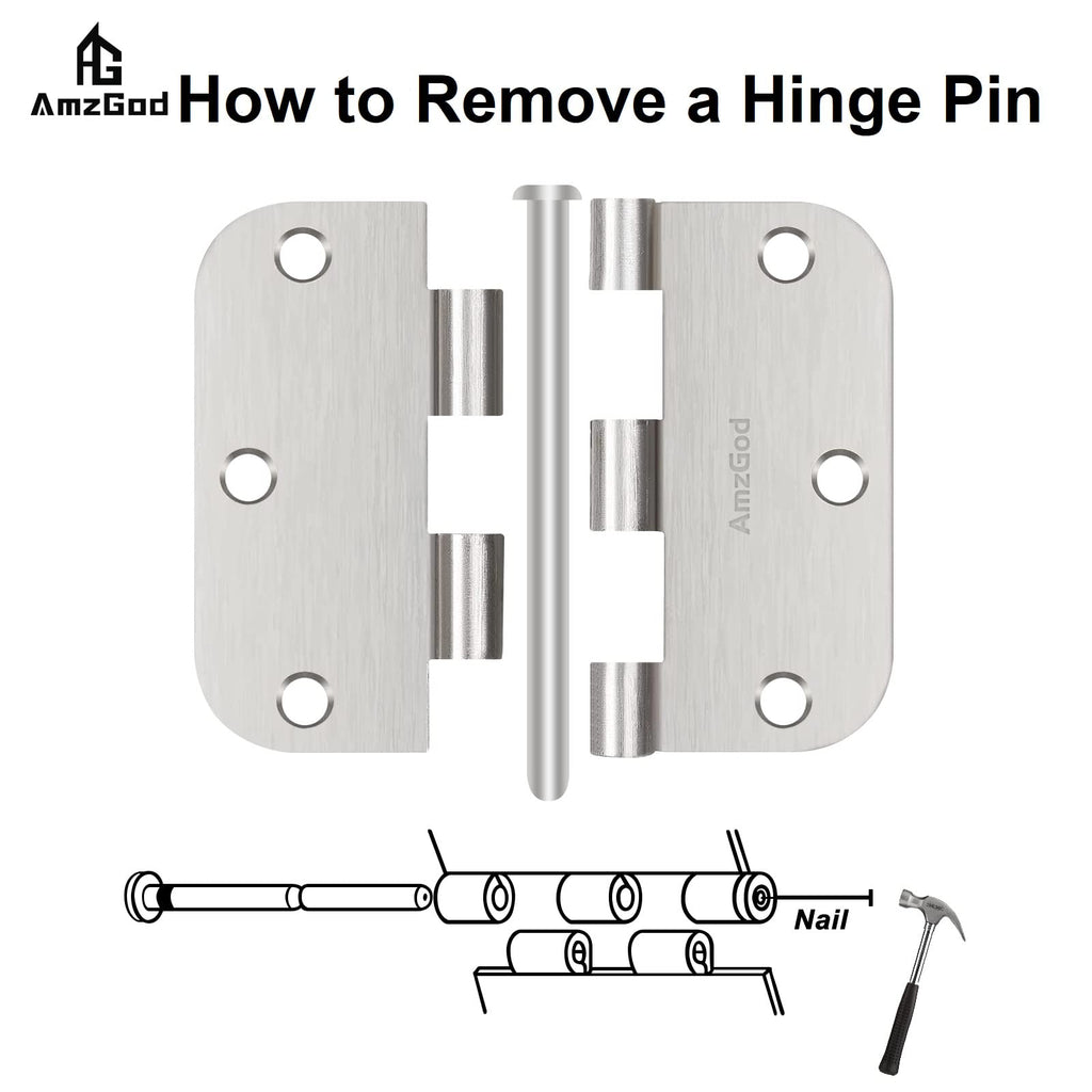 AmzGod Door Hinges Brushed Nickel - 42 Pack Nickel Door Hinges 3.5 Inch Rounded Interior Satin Nickel Door Hinge with 5/8" Radius - Flat Iron Residential Standard 3 1/2 Inches Silver Door Hardware