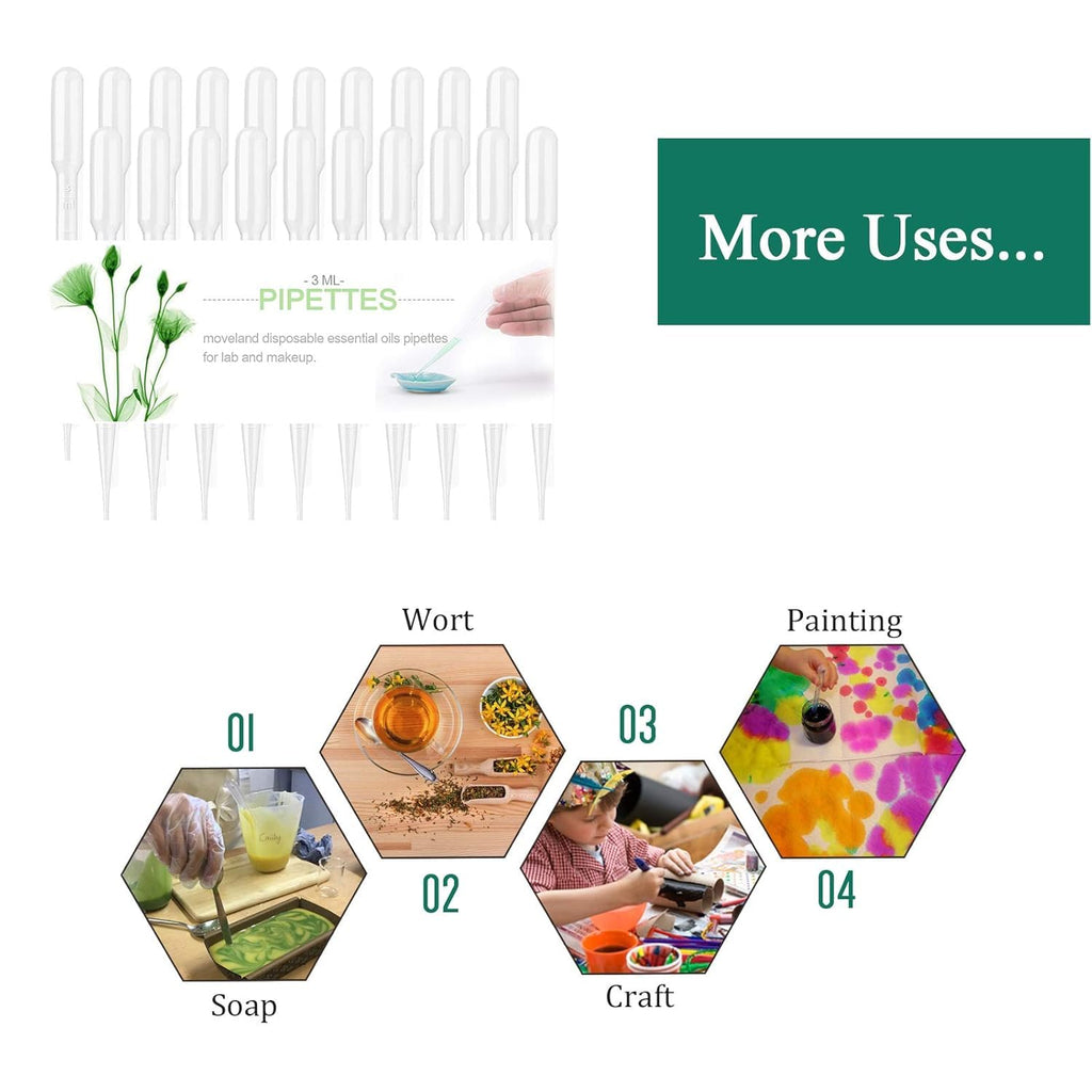 Moveland 200PCS 3ml Disposable Plastic Transfer Pipettes for Oil Lab Art