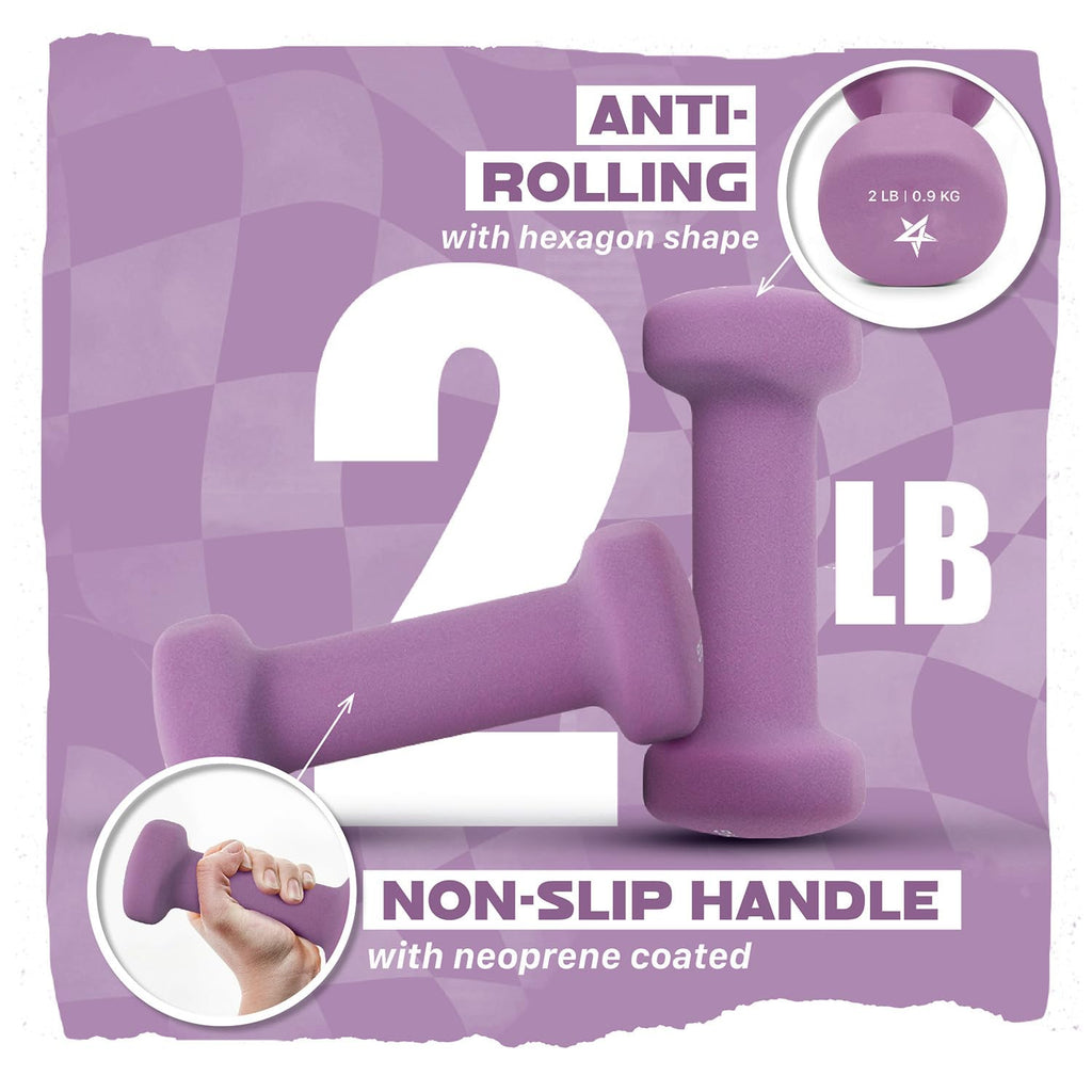 Yes4All Exercise amp Fitness Ibs Yes4All Non Slip Hexagon 2lbs Neoprene Dumbbell Set for Muscle Toning Stren, A-Purple-2 lbs , 2 Pair US