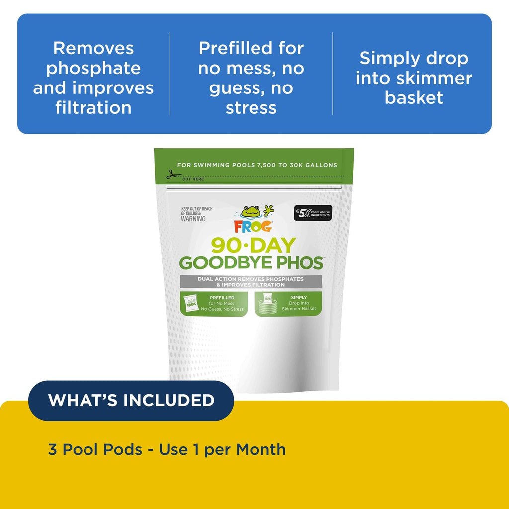 FROG 90-Day Goodbye Phos - Dry Formula Phosphate Remover for Pools up to 30,000 Gallons - Pool Maintenance & Treatment - No More Phos - 3 Pods
