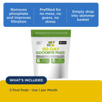 FROG 90-Day Goodbye Phos - Dry Formula Phosphate Remover for Pools up to 30,000 Gallons - Pool Maintenance & Treatment - No More Phos - 3 Pods