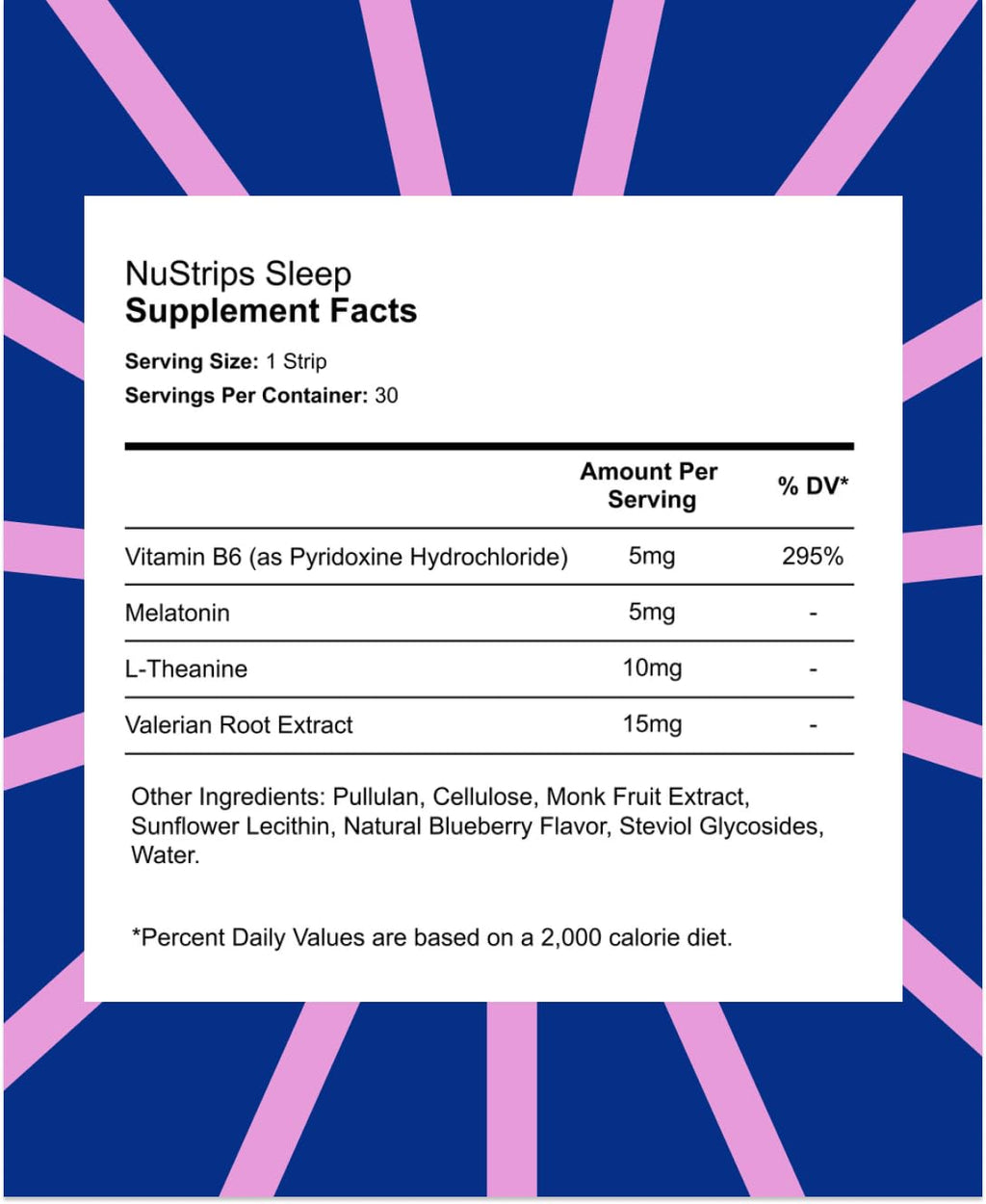 NuStrips™ Fast-Dissolving Sleep Strips with 5mg Melatonin, Valerian Root, L-Theanine & Vitamin B6 – Blueberry Flavor - Natural Sleep Aid, Vegan, Non-GMO, Gluten Free – Fall Asleep Fast (30 Strips)