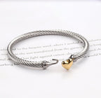Jeolory Adjustable Twist Stainless Steel Cable Wire 14K Gold Plated Love Heart Charm Bracelets Friendship Open Bangle Wrist Cuff for Women Men