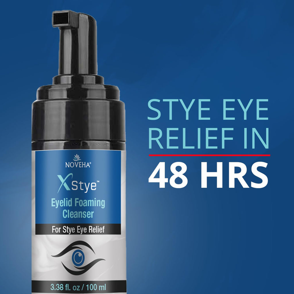 NOVEHA XStye Eyelid Foaming Cleanser - Fast Stye Eye Relief - Formula With Tea Tree Oil - Daily Eyelid and Eyelash Wash For Stye Eyes, Eyelash, & Skin Dryness (3.38 fl oz) - 100mL