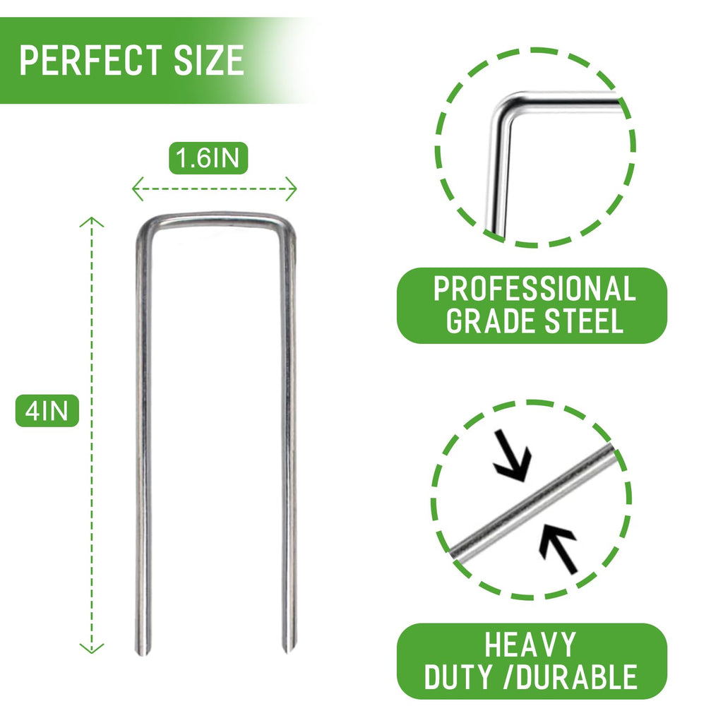 Zevlux 4 inch 200 Pack Landscape Staples Galvanized Garden Stakes