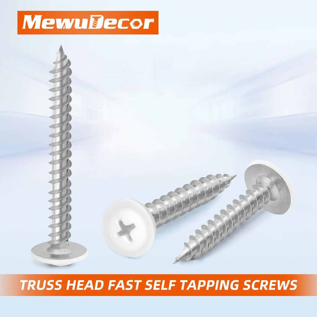 MewuDecor #8 x 5/8" Truss Head Fast Self Tapping Screws, Alloy Steel Wood Screws, White Head, 100 PCS
