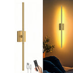 iThird 1 Pack Battery Operated Wall Sconce, Wireless Battery Wall Sconce with Remote Control, Gold LED Rechargeable Sconces, 31.5 Inch Modern Cordless Wall Lights for Bedroom Living Room Picture