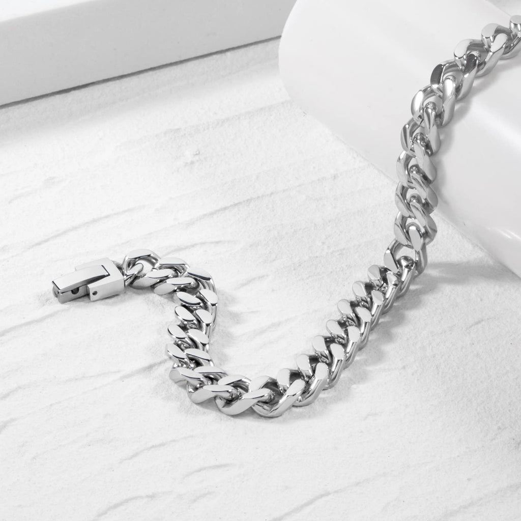 Tuewut Stainless Steel 8mm Cuban Link Bracelet for Men/Women/Boy,Silver/18K Gold Plated 6/6.5/7/8/9 inch Fashion HIP HOP Jewelry Bracelet for Gifts (Silver, 6 Inches)