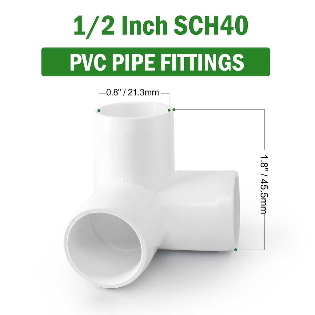 3 Way PVC Pipe Fittings 1/2 Inch, Zernmiarder White PVC Elbow Corner Side Outlet Tee Fitting, SCH40 Furniture Grade Pipe Connectors - Fits 1/2" Polyvinyl Chloride Pipes, 24 Pieces