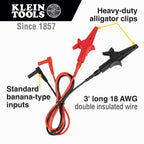 Klein Tools 69381 Alligator Clip Test Leads, Heavy-Duty Banana Plug Replacement Leads, 3-Foot