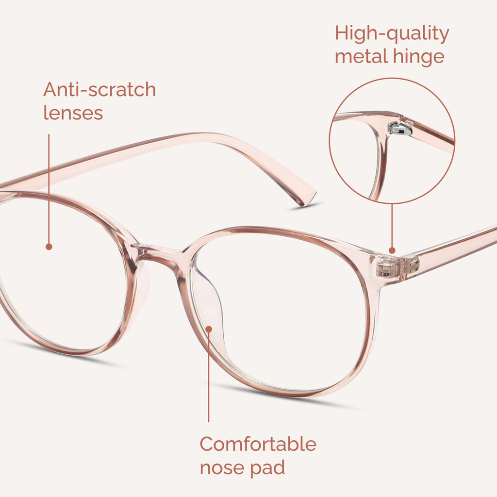 miyya Blue Light Blocking Glasses with Protective Case, Round Transparent Frames for Comfort & Eye Strain Relief