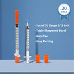 30 Pack U-100 Syringes with Needle, 1ml 30G 5/16" 8mm Syringe