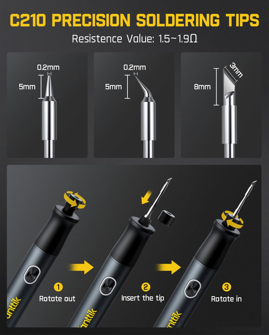 Fanttik T1 Max Soldering Iron Kit, Cordless Soldering Iron, 7 Seconds Fast Heating(390°F-840℉), Auto Sleep, 4 Precision Soldering Tips(C210), 360° Swivel Stand, Soldering Iron for Precision Repair