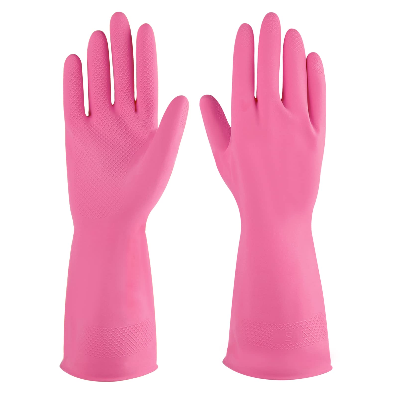 IUCGE Rubber cleaning gloves pink 6 Pairs for Household,Reuseable dishwashing gloves for Kitchen.(6,Large)