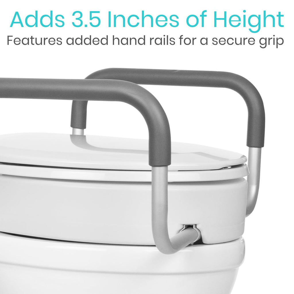 Vive Raised Toilet Seat Riser for Seniors (with Handles) - Handicap Rail Grab Bar Seat for Over Toilet - Elevated Safety for Elderly, Disabled, Medical - Standard