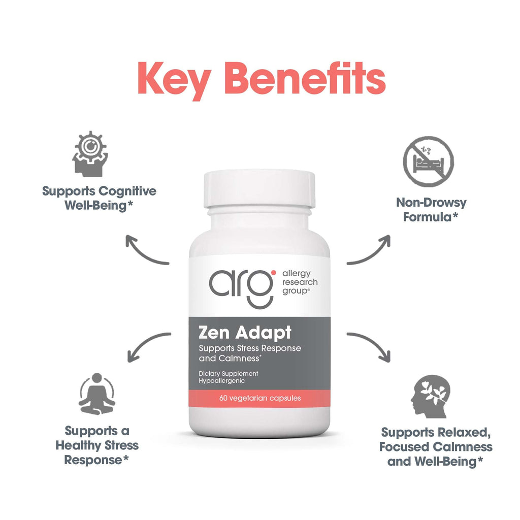 Allergy Research Group Zen Adapt - 200 mg L-Theanine, 125 mg Ashwagandha & 550 mg GABA - Supports Stress Response and Calmness - Vegetarian Capsules - Hypoallergenic Formula - 30 Servings - 60 Count