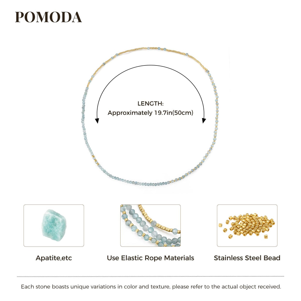 POMODA Beaded Bracelets for Women Small Blue Glass Beaded Stretchy Seed Bracelets Stackable Natural Gemstone Crystal 14K Gold Plated Beads Summer Boho Jewelry Gift