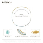 POMODA Beaded Bracelets for Women Small Blue Glass Beaded Stretchy Seed Bracelets Stackable Natural Gemstone Crystal 14K Gold Plated Beads Summer Boho Jewelry Gift