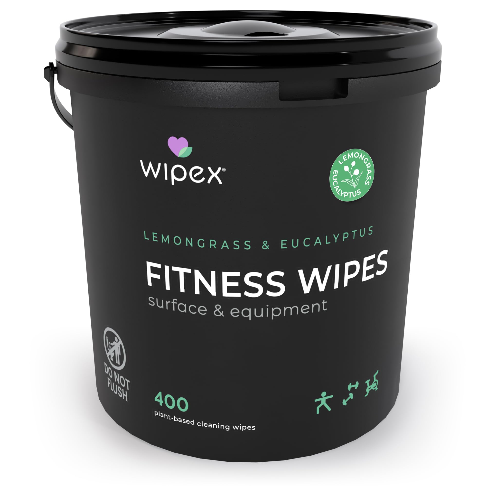 Wipex Yoga Mat Cleaner Wipes, EWG Verified, 400 Ct Plant-Based Lemongrass, Eucalyptus & Vinegar Wipes for Gym & Fitness Equipment & All Purpose Gym Cleaning - Safe for Peloton Bikes & Treadmills