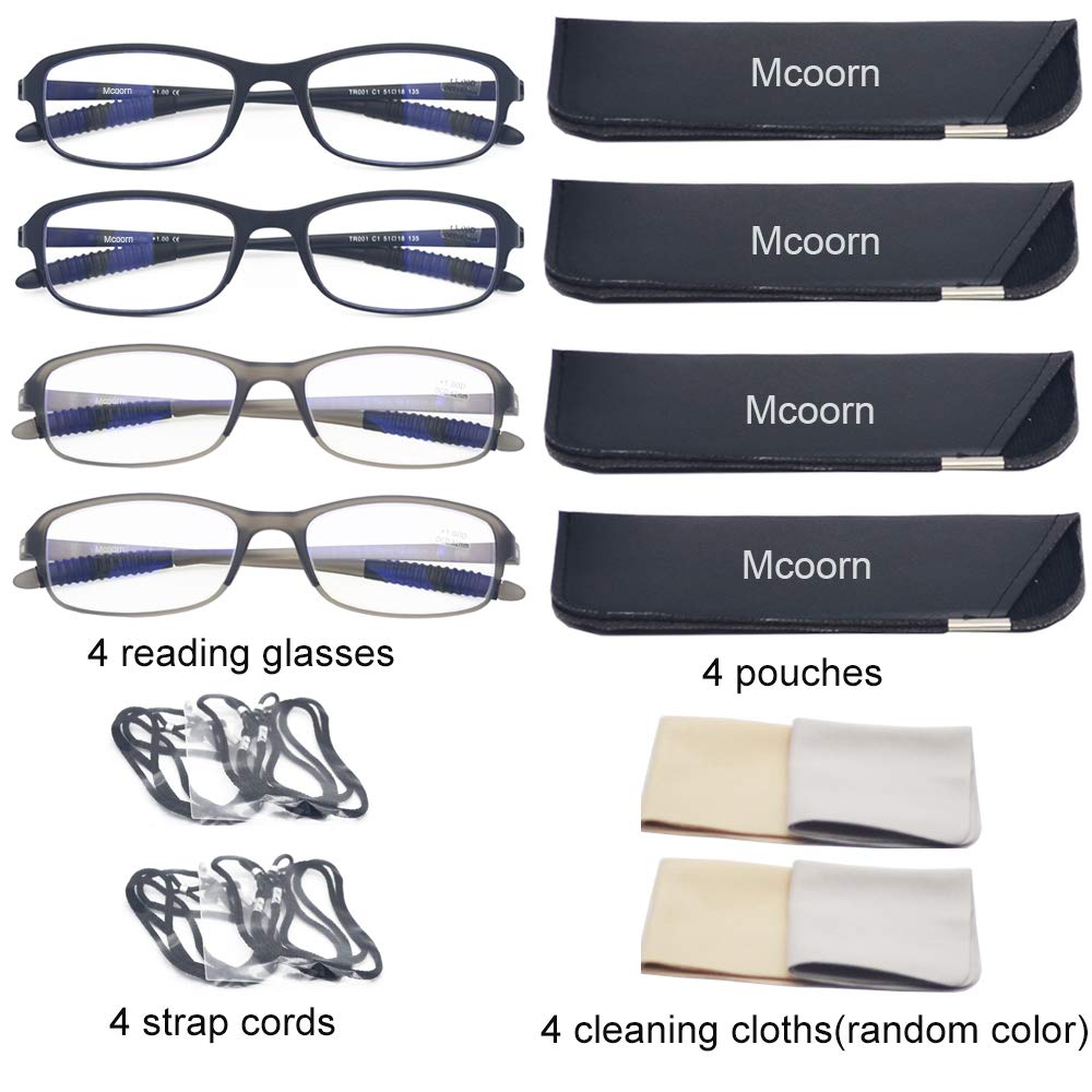 Mcoorn Computer Blue Light Blocking Reading Glasses(Flexible and Lightweight) UV Protection Readers Anti Eyestrain for Women Men