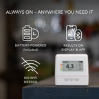 Ecosense EcoQube Flex Smart Radon Detector - Battery Powered Continuous Radon Monitor for Home Use with Always-On Display, Bluetooth App, Daily, Weekly, Monthly & Yearly Fluctuations on App