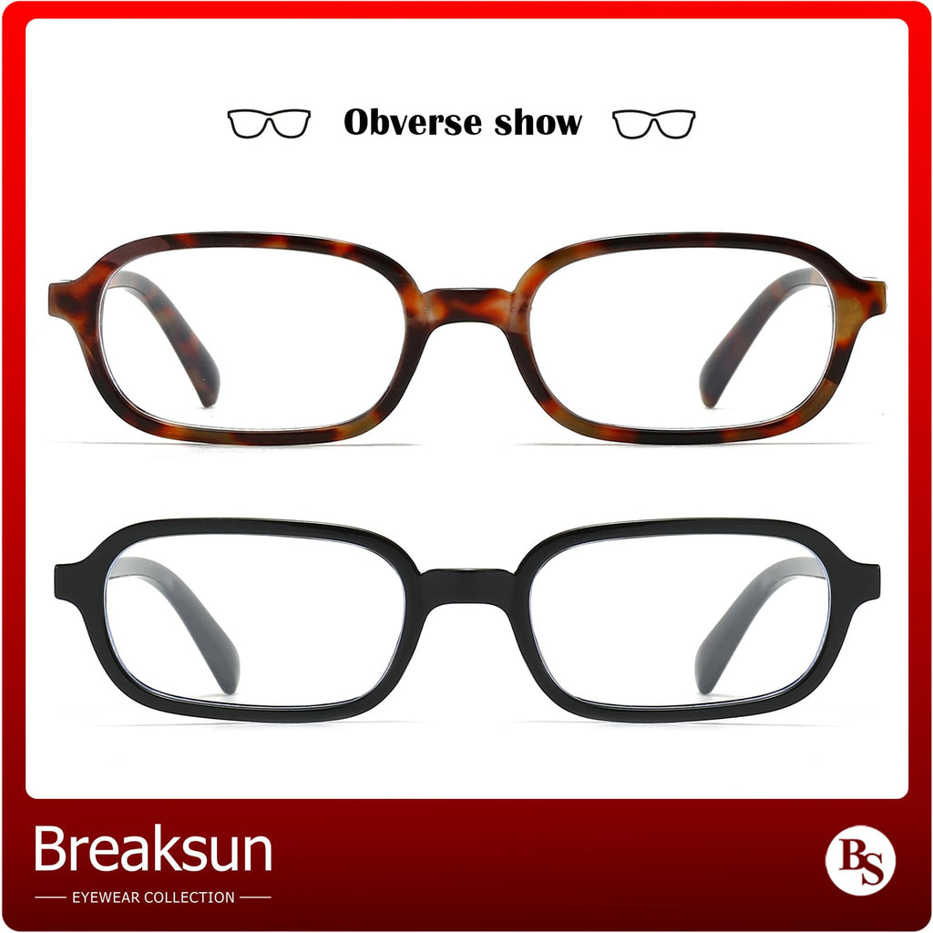 Breaksun Retro Rectangle Glasses for Women Men Small Square Blue Light Blocking Glasses Vintage Eyeglasses (Tortoise+Black)