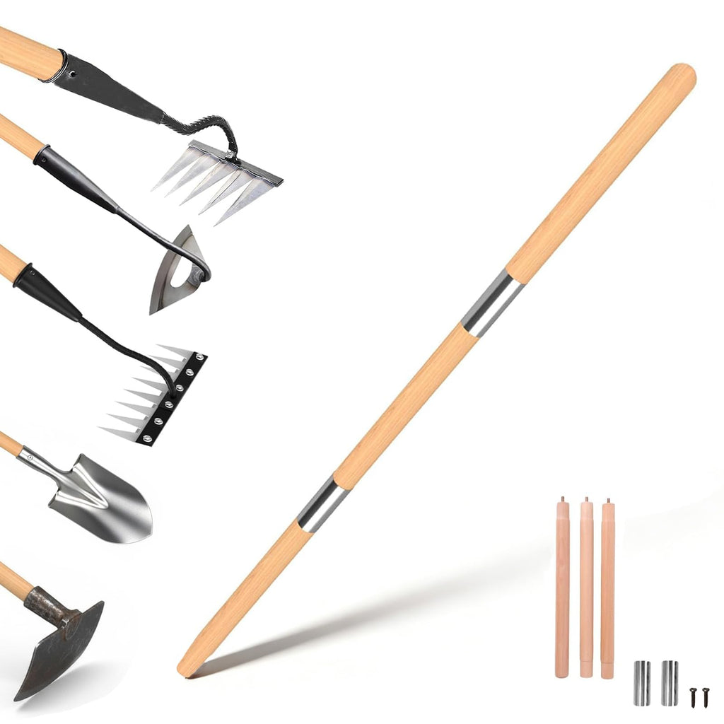 BuerKeo Wooden Hoe Handle Replacement, 47 Inch Length Wooden Pole & Rake Garden Tool Replacement Handle, 1.3 Inch Diameter Long Tapered Handles for Hollow Hoe Fork Shovels Tamper Gardening Tools