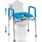Ultimate Raised Toilet Seat with Handles, Bedside Commode, Padded Armrests, Adjustable Height, Premium Elevated Toilet Seat for Elderly Bathroom Safety with Arms, Standard and Elongated Toilets, Blue