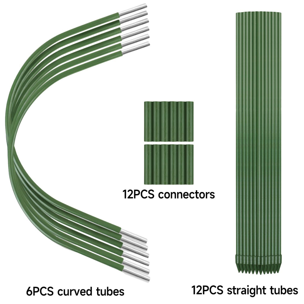 FOTMISHU 6Pcs Greenhouse Hoops, 23.6" x 25.6" Garden Hoops Rust-Free Grow Tunnel 4.9ft Long Steel with Plastic Coated Support Hoops Frame for Garden Fabric, Plant Support Garden Stakes