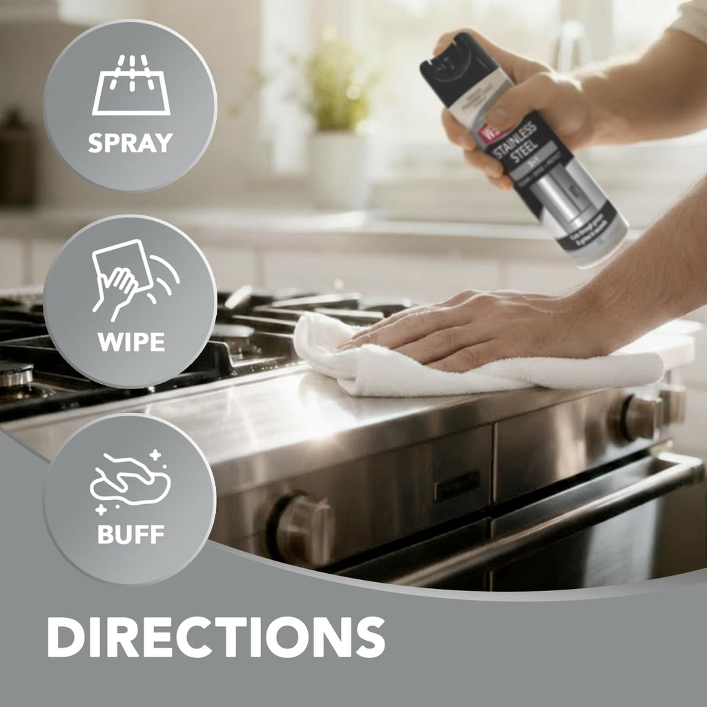 Weiman Stainless Steel Cleaner & Polish, 2 Pack Aerosol, Anti Fingerprint Spray Stainless Steel Cloth, Water Spots & Grease, No Streaks or Residue, Safe for Metal Polish, Chrome, Appliances & Sinks