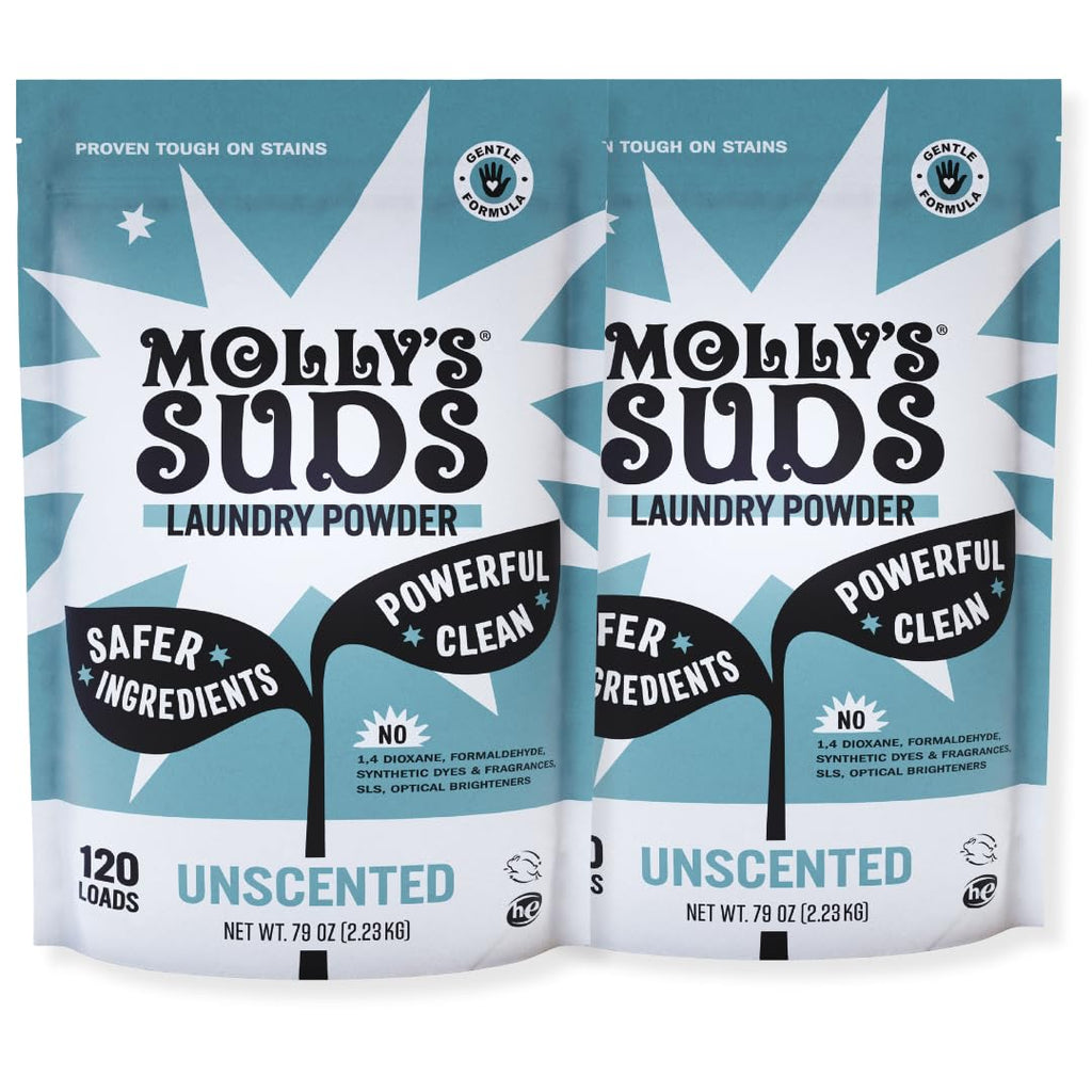 Molly's Suds Original Laundry Detergent Powder | Clean Laundry Detergent Powder for Sensitive Skin | Simple, Effective Ingredients, Stain Fighting | 240 Loads (Unscented)