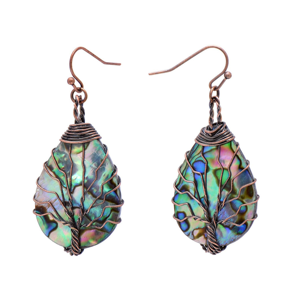 Bronze Copper Wire Abalone Shell Dangle Earrings for Women