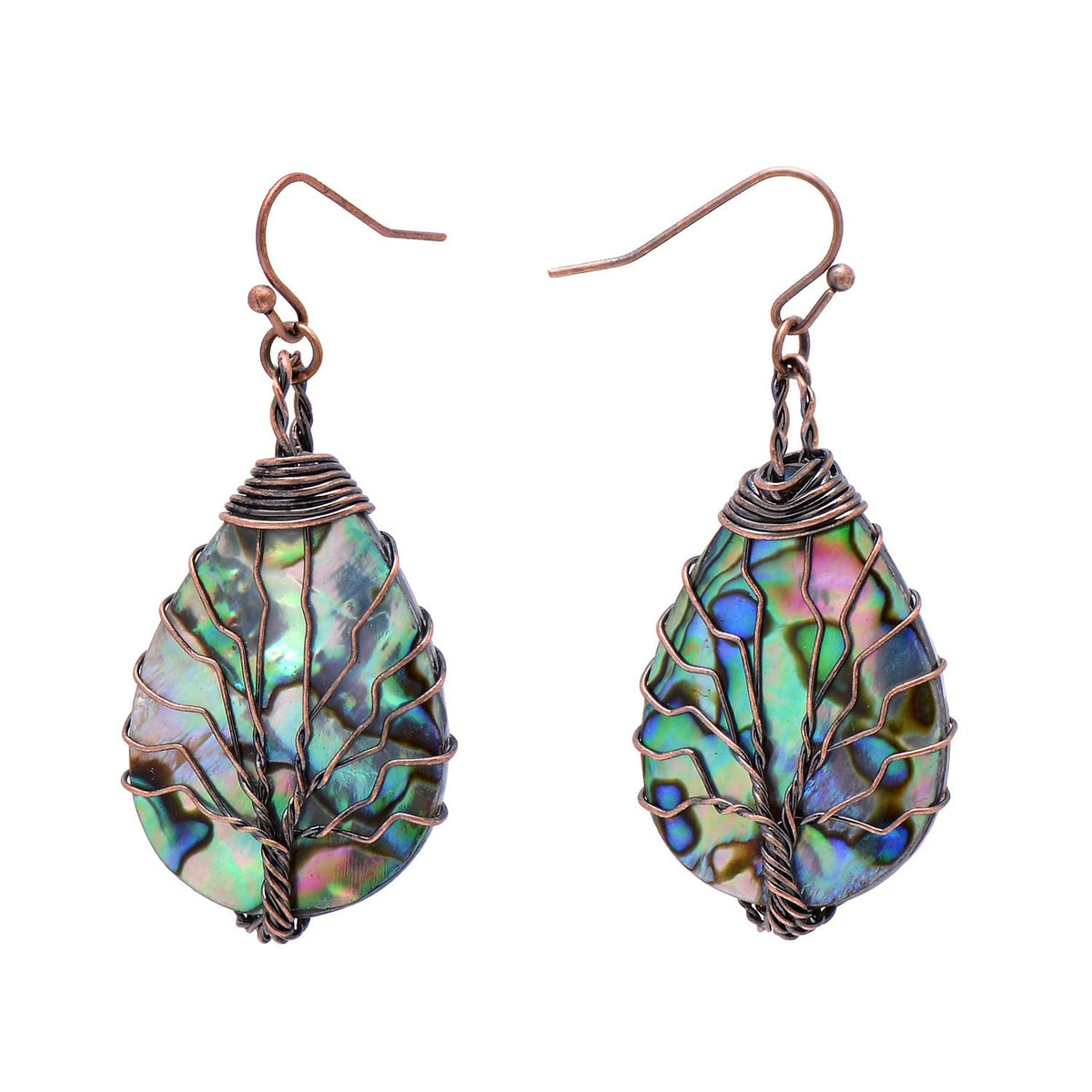 Bronze Copper Wire Abalone Shell Dangle Earrings for Women