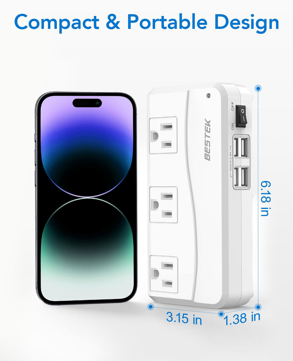 BESTEK Universal Travel Adapter 220V to 110V Voltage Converter with 0-2.4A 4 Port USB Charging and UK/AU/US/EU Worldwide Plug Adapter (White)
