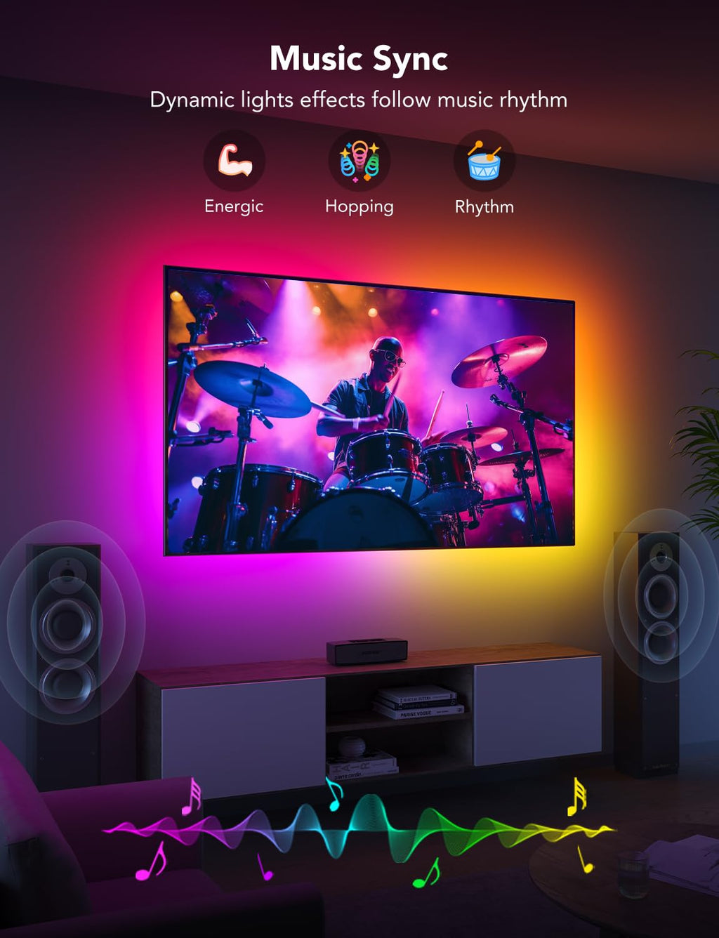 Govee TV LED Backlight Strip, RGBIC Smart LED Backlight for 40-50inch TVs, Music Sync, Wi-Fi Bluetooth & App Control, Works with Alexa & Google Assistant, 77 Scene Modes, Adapter