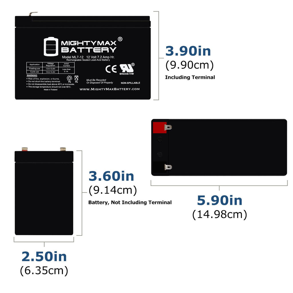 Mighty Max Battery ML7-12, 12 Volt 7.2 AH SLA F1 Terminal Battery, Brand Product, Black (Pack of 8)