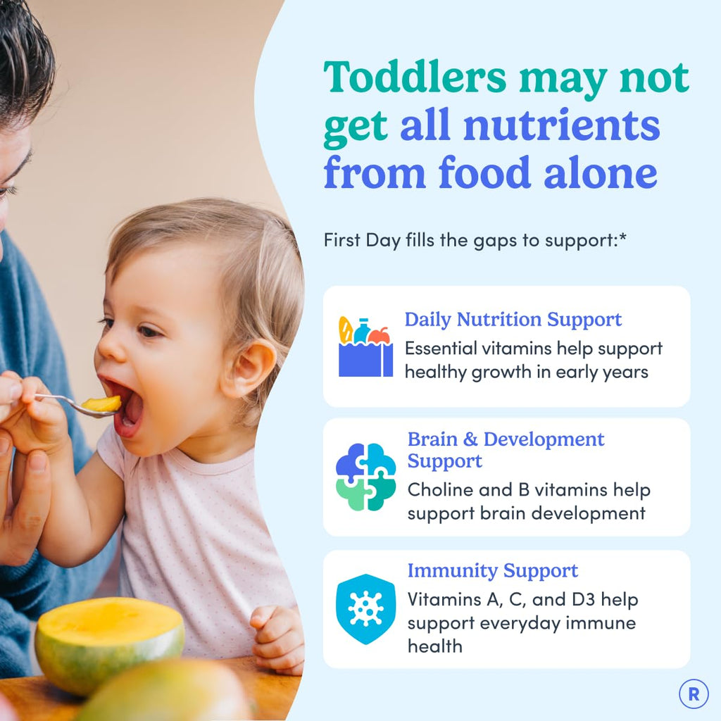 FIRST DAY Toddler Multivitamin Gummies (Ages 2-3)| Kids Multivitamin Gummies with Vitamins A C D3, B2, B12, Choline, Folate and 21 Organic Superfoods| (30 Day Supply)