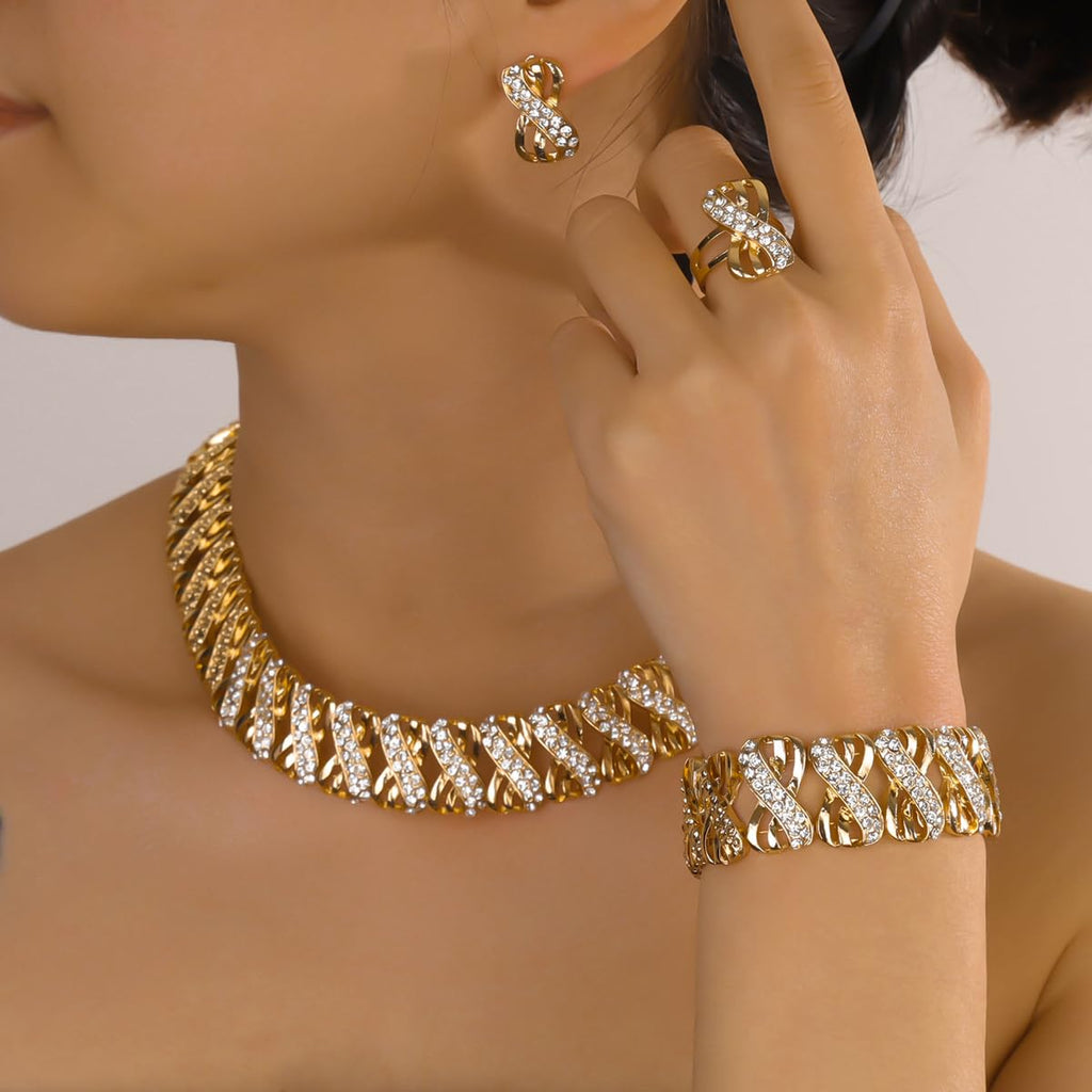 Nigeria Jewelry Sets for Women Africa Beads Jewelry Set Dubai Gold Wedding Bridal Fashion Jewelry Sets Womens Accessories, Choker Necklace 16 inch