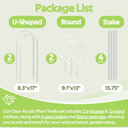 8 Pack Clear Acrylic Plant Trellis for Potted Plants Indoor Outdoor - Thickened U-Shaped & Round Small Trellis for Climbing Plants - Plant Support Stakes for Houseplant Flower Hoya Pothos Vine Ivy
