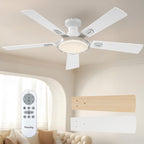 Passky Ceiling Fans with Lights, 52 inch White Flush Mount Ceiling fan with Remote Control, Low Profile Ceiling Fan for Bedroom, Farmhouse, Reversible, 3CCT, Dimmable, Noiseless DC Motor