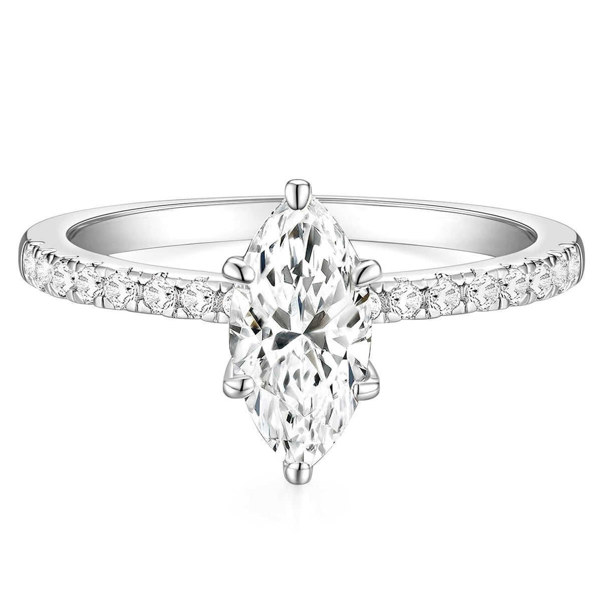 TIGRADE 2CT Engagement Ring for Women Marquise Cut Cubic Zirconia Wedding Band CZ Promise Anniversary Ring Size 3-12, Silver, Size 6.5